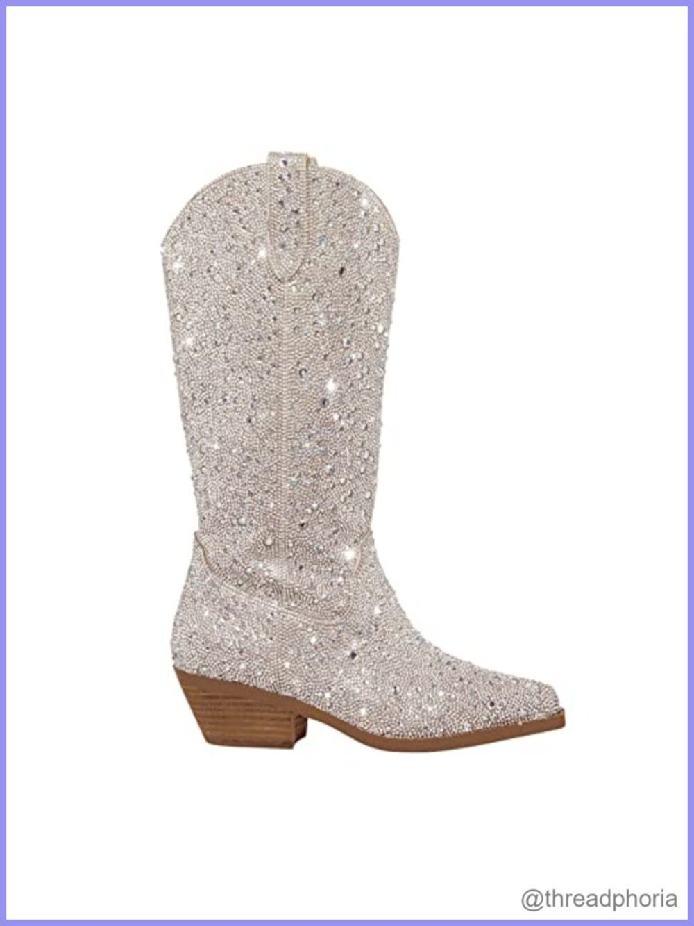 Rhinestone Cowboy Boots Pointed Toe Mid Calf Western Booties